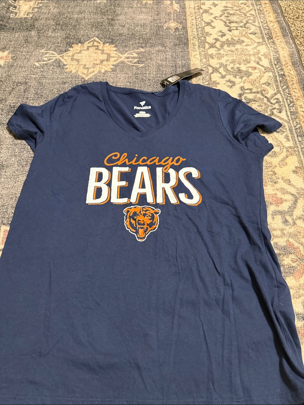 Fanatics Navy Chicago Bears V‑Neck Tee with Orange & White Logo